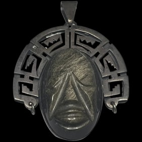 Large Vintage TAXCO 980 Sterling Silver and Carved Stone Brooch/Pin
