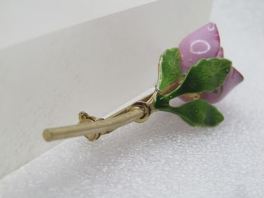 Vintage Lavender Enameled Tulip Brooch with Red Tip, 1960's