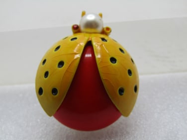 Vintage Enameled Lady Bug/Beetle Brooch, Signed Capri, 1950's