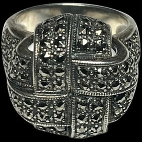 Vintage Sterling Silver and Marcasite Woven Ring