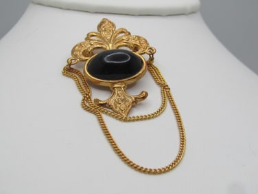 Vintage Bergere Fleur-de-Lis Brooch, Draping Chain, 1960's
