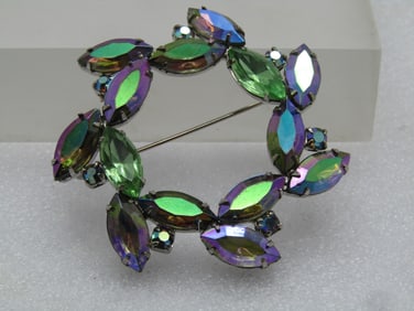 Vintage Peacock Aurora Borealis Brooch, 1960's