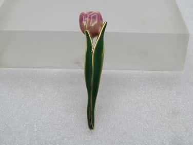 Vintage Tall Enameled Tulip Brooch, 1960's-1970's