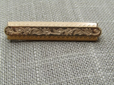 Vintage 10kt GF Bar Brooch Engraved, 1800's, C-Clasp