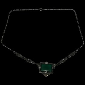 Vintage Art Deco Emerald Green Marcasite Necklace