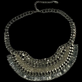 Estate NOBIA Statement Chain and Rhinestone Bib Necklace