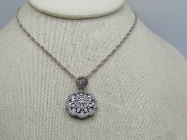 Vintage Sterling Clear Stone Necklace, 24", 1980's-1990's, Signed