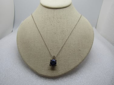 Vintage Sterling Blue & Clear CZ Necklace, 19", 1980's-1990's