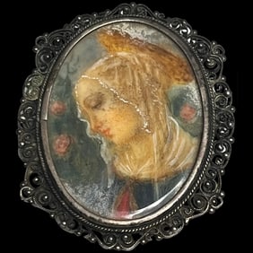 Vintage Filigree Silver 800 Framed Portrait Brooch