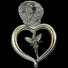 Vintage Sterling Silver Two-Tone Tinker Bell Heart Necklace
