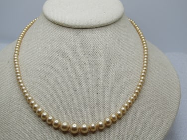 Vintage Graduated Faux Pearl Necklace, Sterling Silver Clasp, 17.5", 1940's-1950's, Signed.