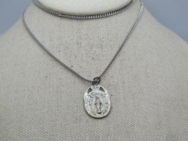 Vintage Sterling Blessed Mother Metal Necklace 24", Unisex, 1960's-1970's