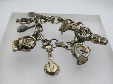 Vintage Mixed Musical Instruments Charm Bracelet, 1940's, 7"