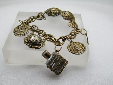 Vintage Chunky Charm Bracelet, Perfume Bottle & More, 8", 1960's