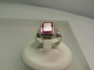 Sterling Lab Pink Sapphire Ring, Sz. 7.5, 1990's-2000's