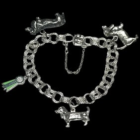 Vintage Sterling Silver Champion Dog Theme Charm Bracelet