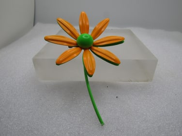 Vintage Orange & Green Enameled Floral Brooch, 1960's