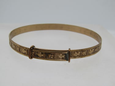 Vintage 10kt G.F. Egyptian Floral Slide Bangle Bracelet, 6.5"-7", 1800's-Early 1900's