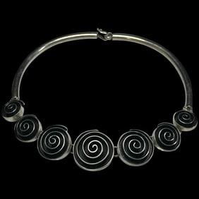 Vintage Mexico CII 925 100g Sterling Silver Spiral Choker/Necklace