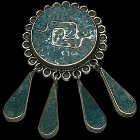 Vintage Mexican Crushed Turquoise and Sterling Silver Pendant/Brooch