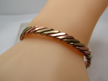 Vintage Copper & Brass Cuff Bracelet, 7" 1980's