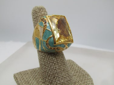 Lauren G. Adams Enameled Ring, Sz. Sz. 7, Yellow Stone