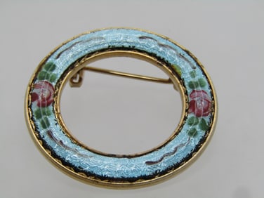 Vintage Floral Guilloche Circle Brooch, 1960's