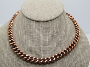 Vintage Copper Curb Link Necklace, 17", 9mm Wide, 1960's-1970's