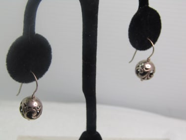 Vintage Sterling Filigree Ball Drop Earrings, Pierced, Signed Silpada, 1990's