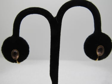 Vintage 12kt G.F. Pink Stone Earrings, Screwback, 1960's