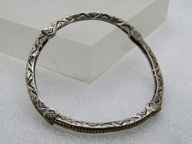 Vintage Sterling Southwestern Stamped Bracelet, Stretch 7.5" 1980's-1990's
