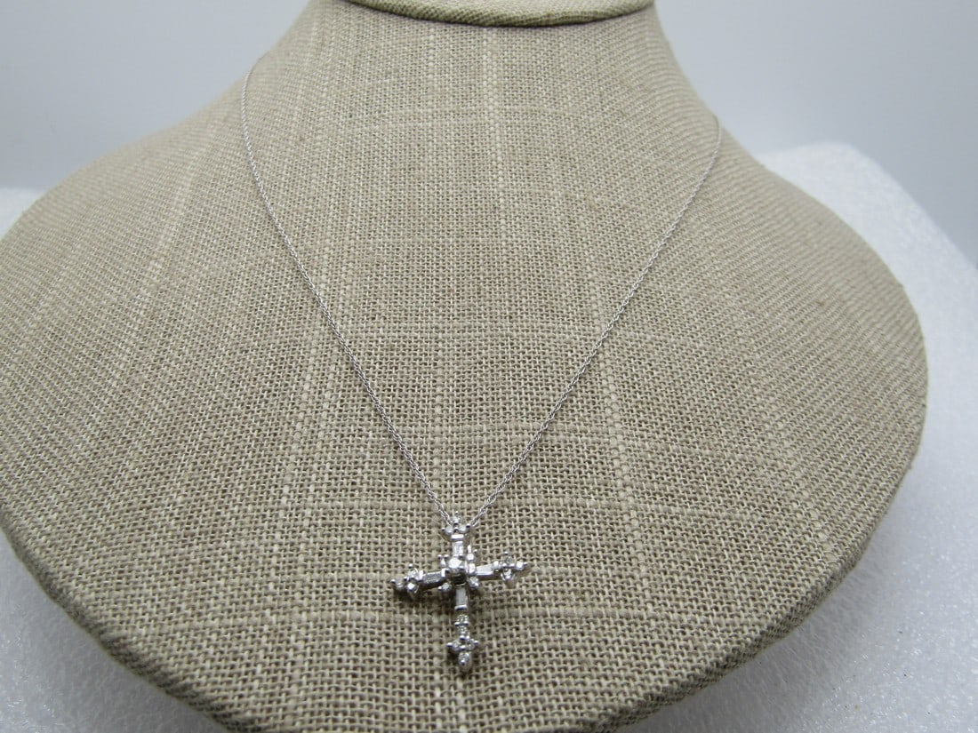 Vintage 14kt Diamond Cross Necklace,  18" , Signed (1 of 7)