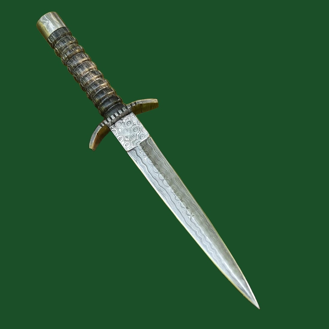 Unique Damascus Steel V-42 Double-Edge Dagger: Title: Unique Damascus Steel V-42 Double-Edge Dagger Description:This double-edged stiletto/dagger has a blade made of Damascus steel, known for its strength, edge retention and distinctive wavy patte