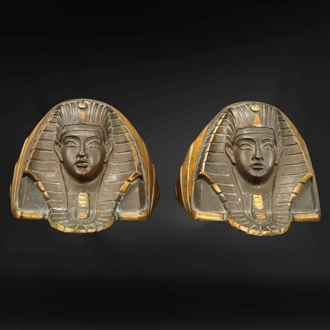 Pair Pharaoh Bookends Gilded Bronze c 1935 (1 of 9)