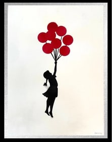 AFTER BANKSY "GIRL WITH 8 BALLOONS"- ORIGINAL Spray Painting-Hand SIGNED- Flat Shipping