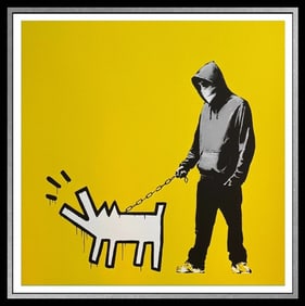 AFTER BANKSY -"BARKING DOG" (Yellow) - Screenprint- Signed- FAST FLAT SHIP
