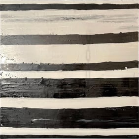Lynn Basa Encaustic Black and White Stripe Panel "Doppleganger" 2013