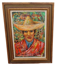 LESTER CLARENCE JOHNSON aka GESLOS (1909-1997) Mexican Man in Sombrero oil 1967