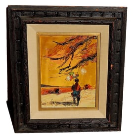 PAUL BLAINE HENRIE Mid Century Modernist Man with Balloons oil and palette knife