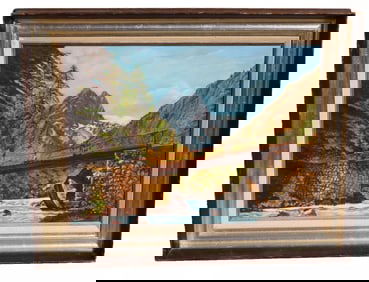 LOJZA High in the Swiss Alps Vintage oil painting