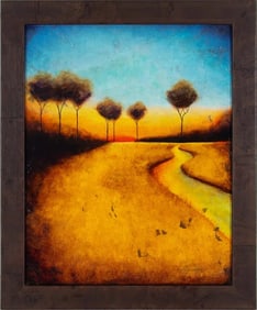 TINA PALMER Landscape w/ Seven Trees & Winding Stream ORIGINAL acrylic on canvas