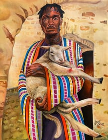 Ra’ah (Shepherd) - 21st Century, Contemporary, Figurative, Young Man with Sheep, 2024