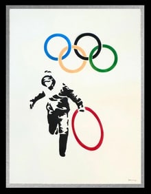 AFTER BANKSY "OLYMPIC LOOTER"- ORIGINAL Spray Painting- Signed- Fast Flat Ship- GREAT PIECE