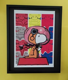 Death NYC Large Framed 16x20in Pop Art Graffiti Certified Snoopy Astronaut #5
