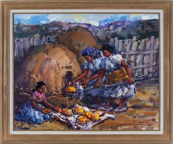 ERNESTO ZEPEDA Original oil painting Taos New Mexico Bread Vendors
