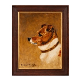 GERTRUDE L. WHELPTON (U.K. 1867-1963) Portrait of a Welsh Corgi? 1947 oil