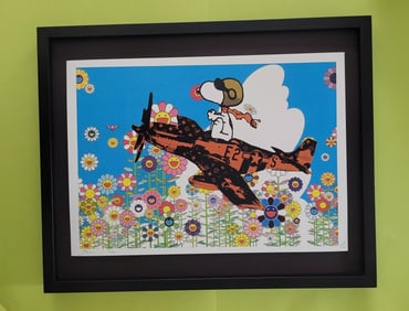 Death NYC Large Framed 16x20in Art Certified SNOOPY PILOT MURAKAMI #3