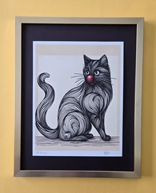 AIDAN FLUX | Hand Signed Authentic Print Framed Kit Cat Black COA