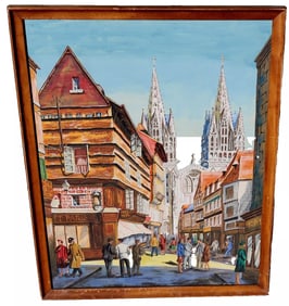 ANDREW BERRICK Mid Century Old Sector of Paris Village Scene watercolor/gouache