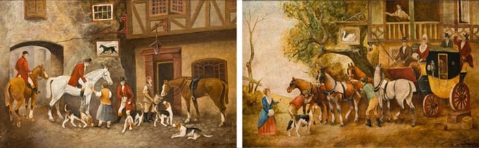 Pair of Equestrian Paintings Signed E.R. Woods